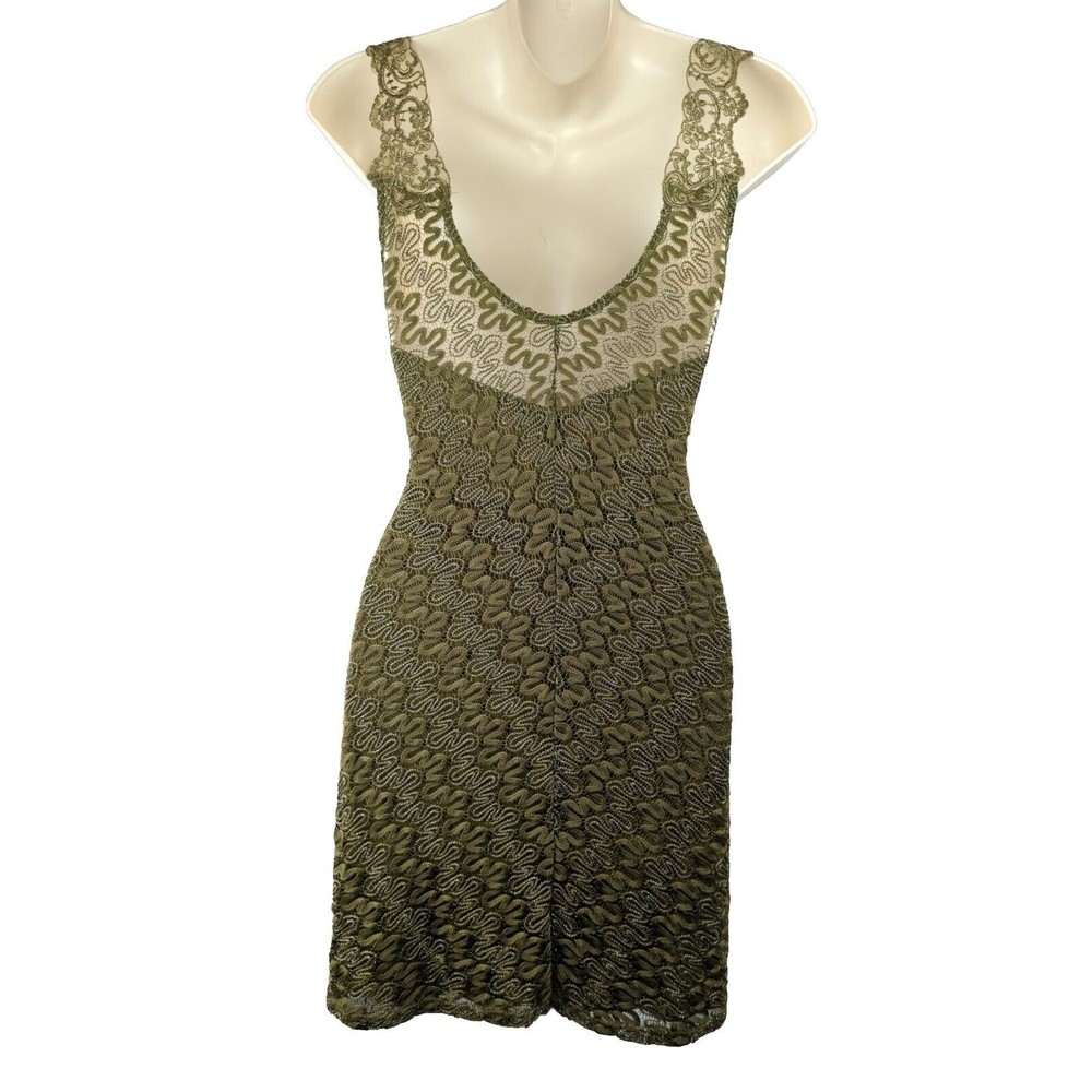 Free People Olive Green Foiled Again Mini Dress Fairycore Lace Bodycon Y2K XS S - Picture 7 of 10